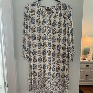 Retro Loft dress, cream with blue and goldish flower print